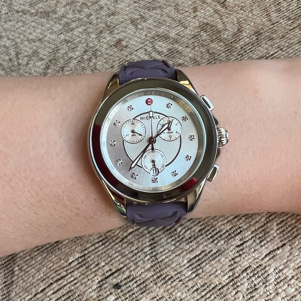 MICHELE MWW27E000027 Cape Silver Dial Purple Silicone Band Women’s Watch